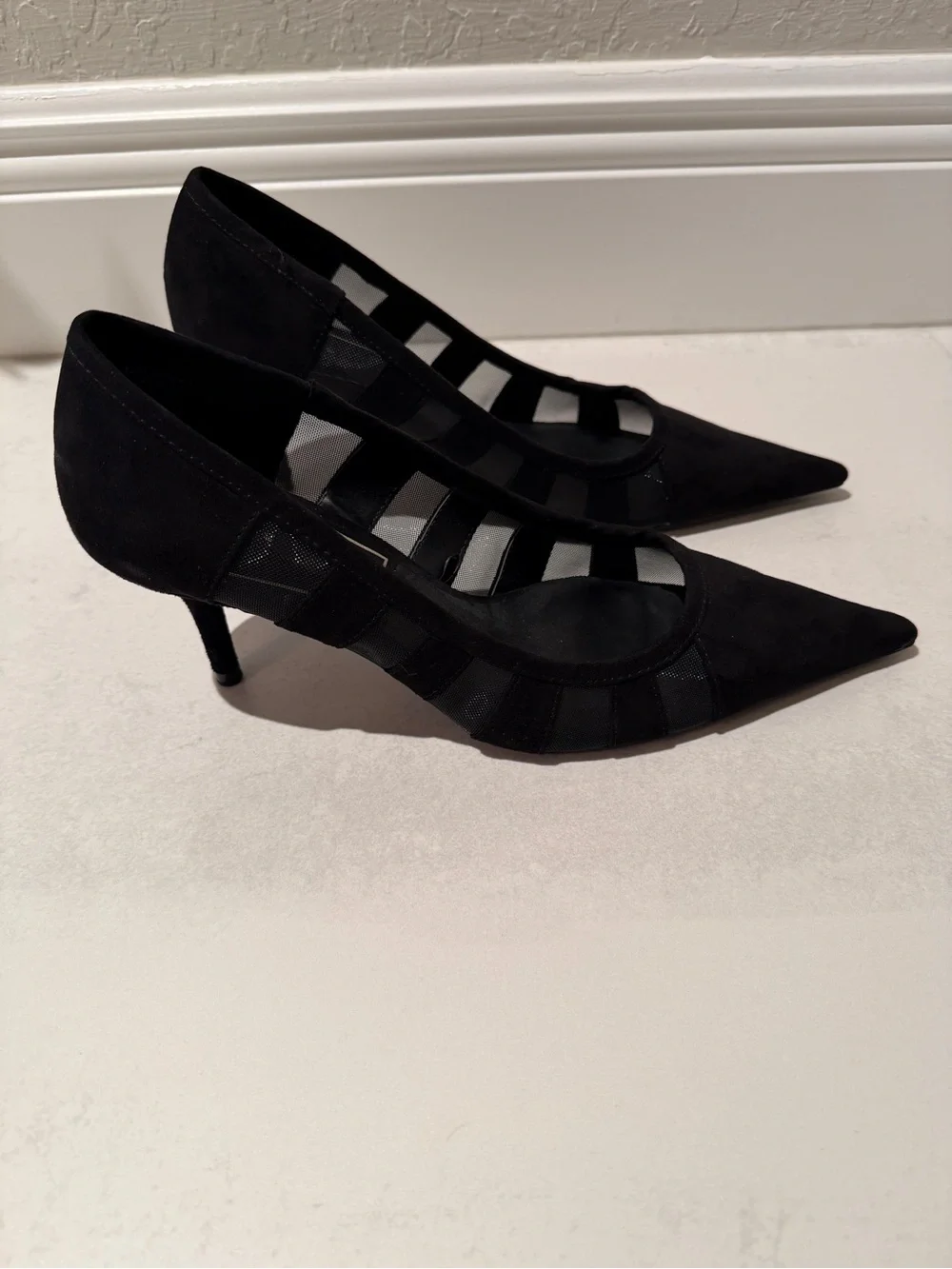 ZARA Black Pointed-Toe Cutout Heels